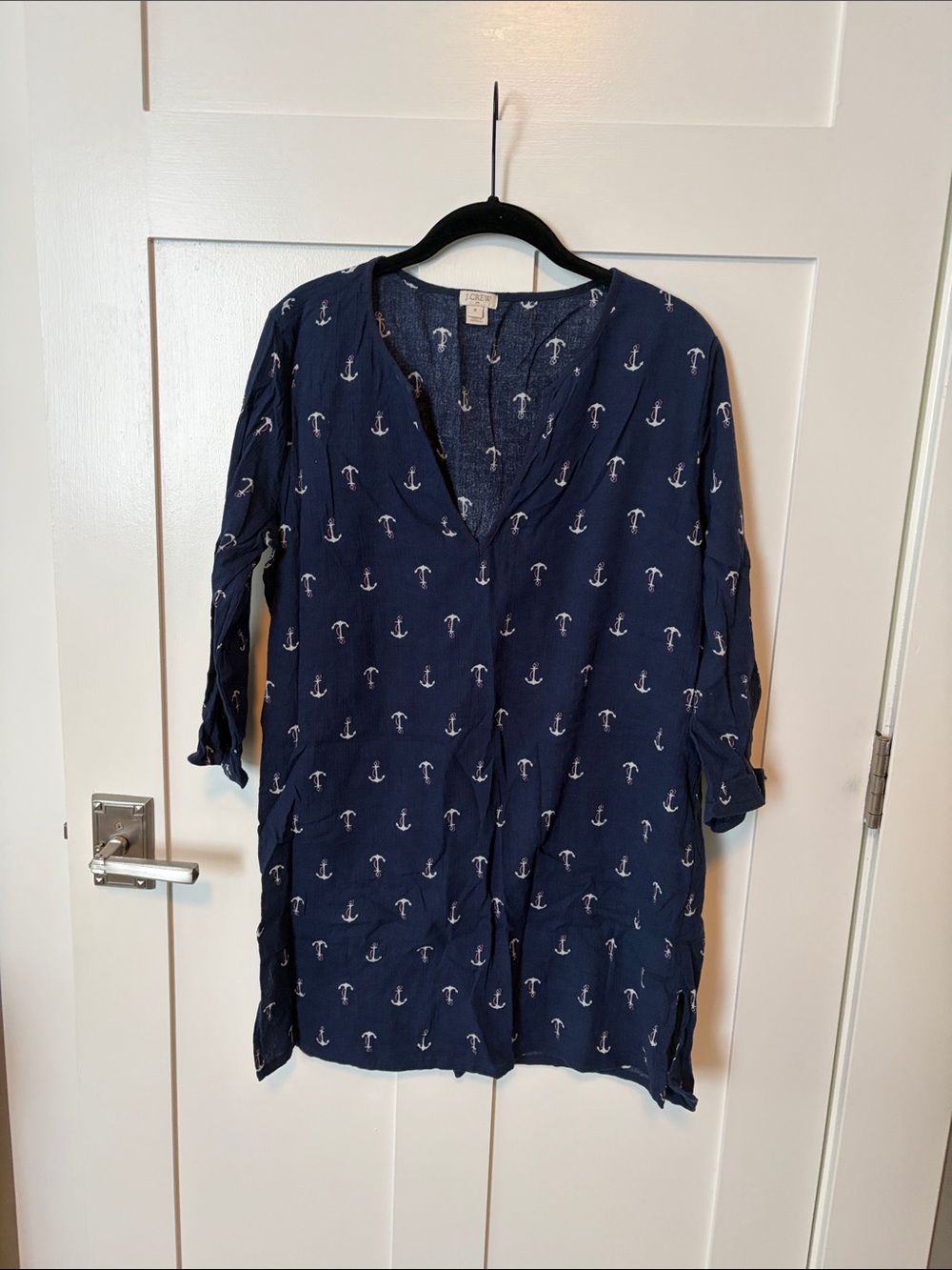 J. Crew 100% Navy Anchor-Print Swim Coverup